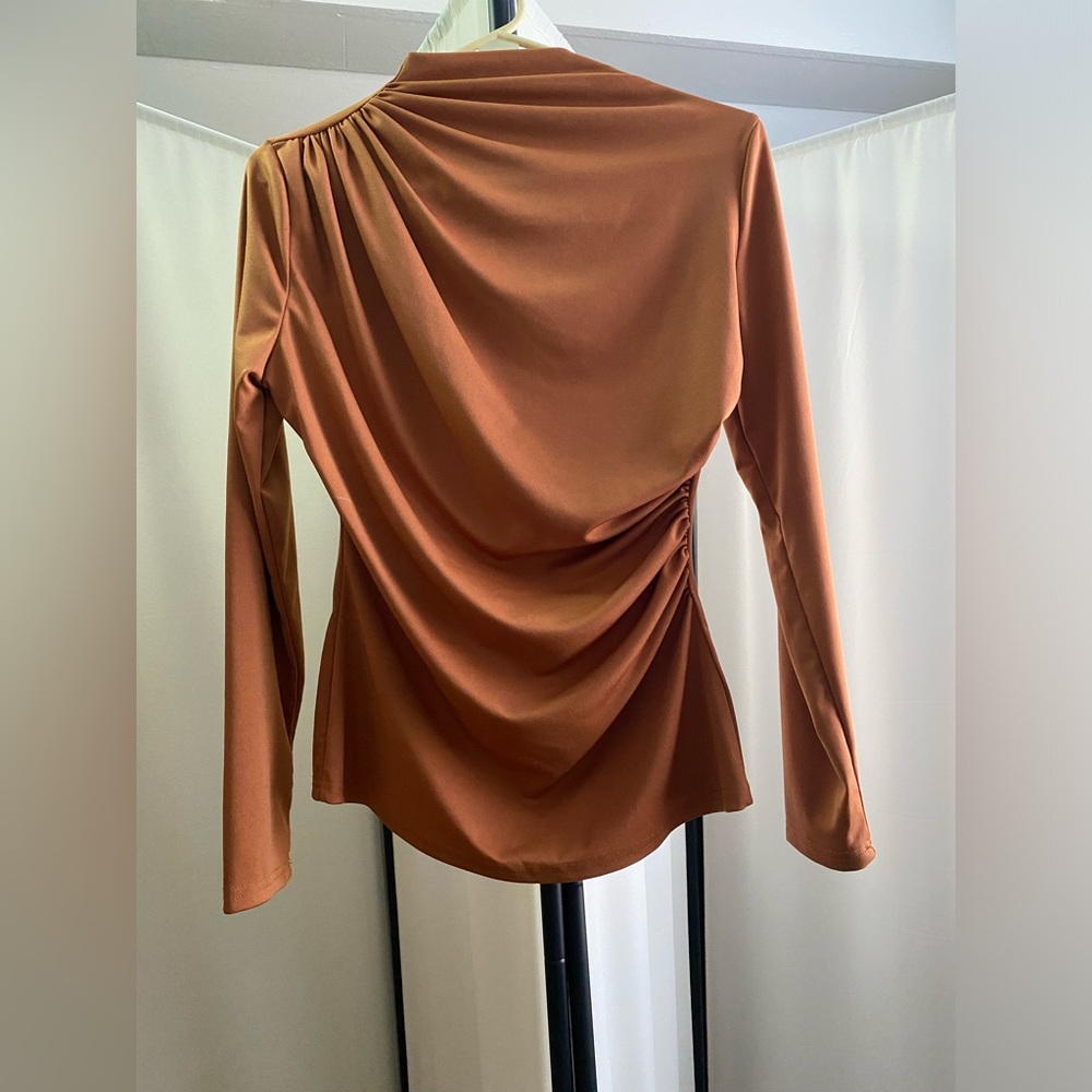 Draped Long-Sleeve Top in Rust